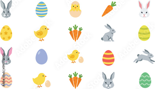 Modern Minimalist Easter flat pastel Icon Collection EPS 10