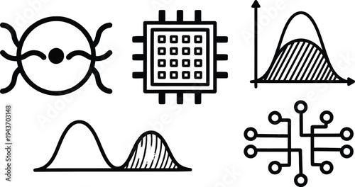 Technology Line Icons Set – Microchip, Bug, Data Chart and Circuit Icons