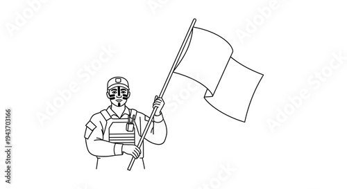Soldier with white flag, surrender, peace, truce, military, war, conflict, negotiation, stop