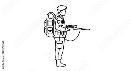 Soldier with Sniper Rifle and Backpack, Military Silhouette, Ready for Action