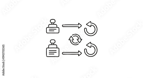 Two process icons showing data transfer and refresh cycles.