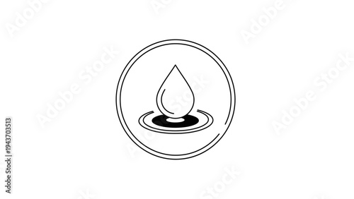Water drop falling into rippling water surface icon.
