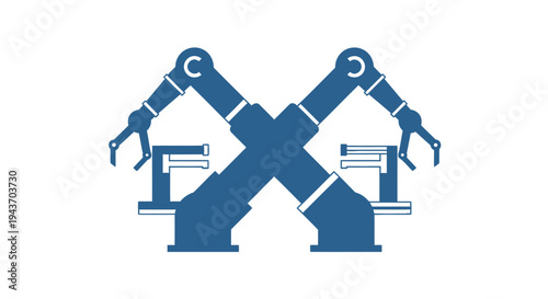 Two robotic arms in a factory setting.