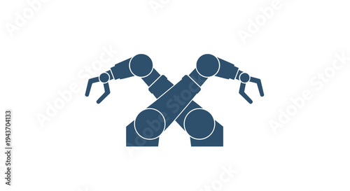 Two industrial robotic arms crossed in a symmetrical design.