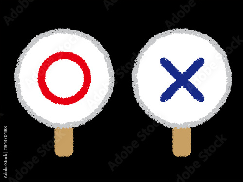 Textured Correct and Incorrect Signs on Black Background: Hand-Drawn Style Vector Icons for Game UI, Voting, and Interactive Content Design