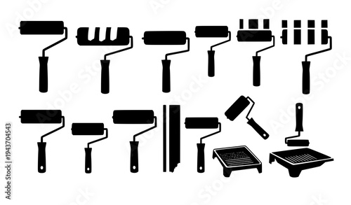 Paint roller silhouette icon set home improvement painting tools vector illustration