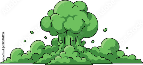 Green cartoon explosion cloud burst effect illustration, comic smoke blast impact element for action scene vector design