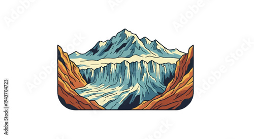 Mountain landscape illustration with glacier and rocky terrain