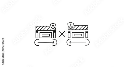 Two security barriers with shields and arrows indicating distance.