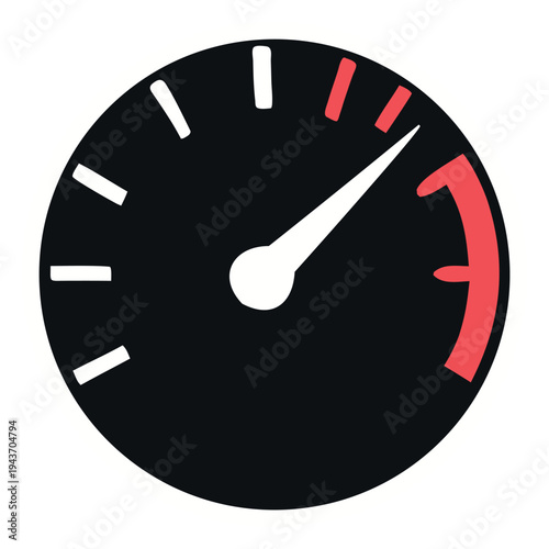 Speedometer gauge showing high speed in red zone