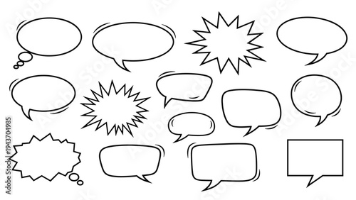 Collection of various comic speech bubbles and thought clouds in different shapes and styles for creative design projects.