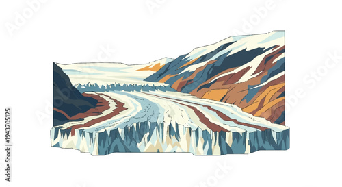 Glacier landscape illustration ice and mountains under daylight