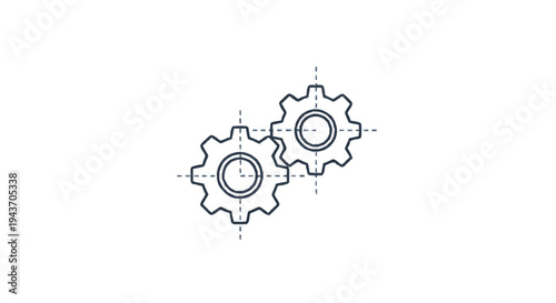 Two interlocking gears in a technical drawing style.