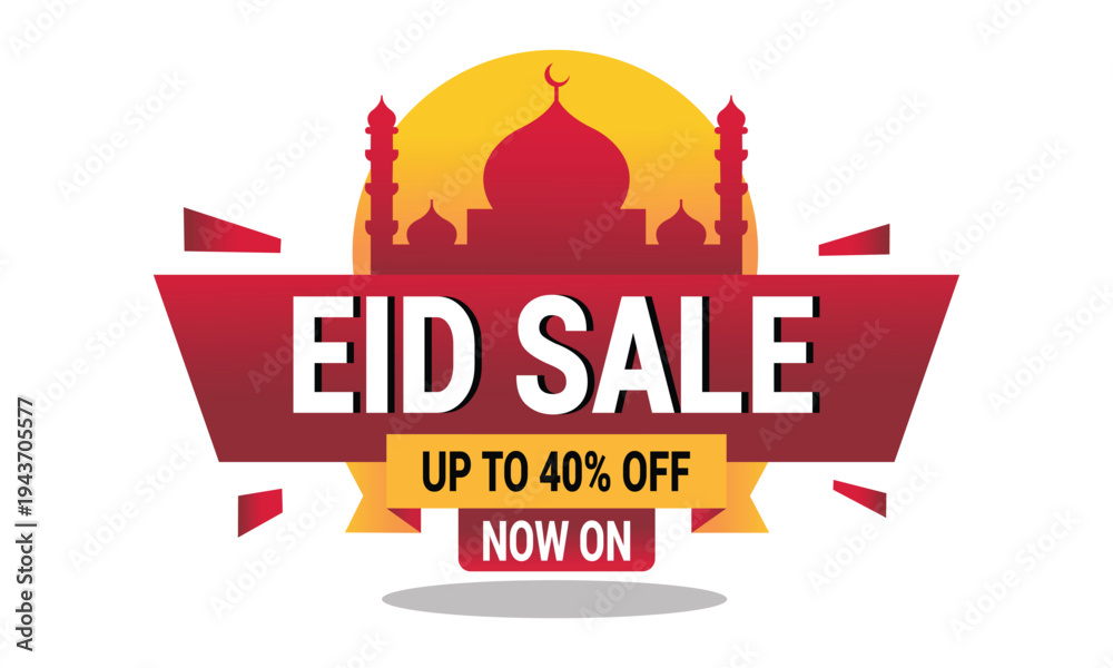 custom made wallpaper toronto digitalEid sale banner with mosque silhouette and colorful ribbons on white background