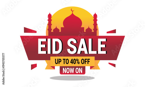 Wallpaper Mural Eid sale banner with mosque silhouette and colorful ribbons on white background Torontodigital.ca