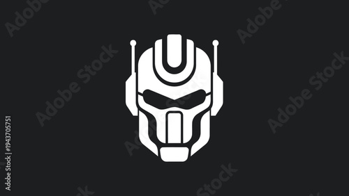 White Ant Man Helmet Icon on Black Background.