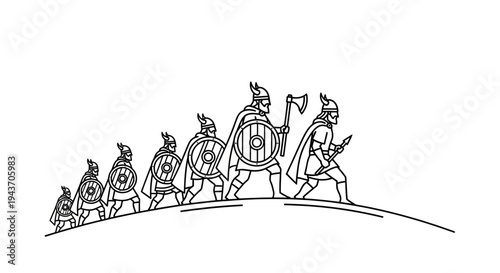 Viking Warriors Marching in Line Illustration