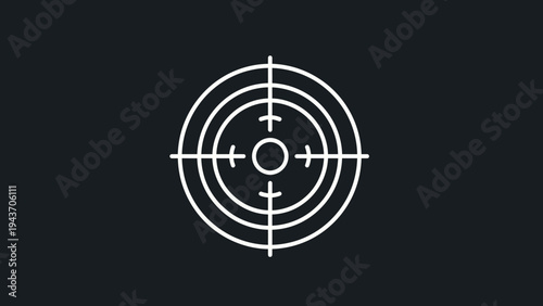 White crosshair target symbol on dark background representing focus and precision.