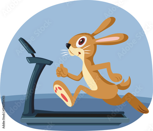 Rabbit Runs on the Treadmill After Easter Holidays Vector Illustration. Easter bunny training to get away quickly and fast