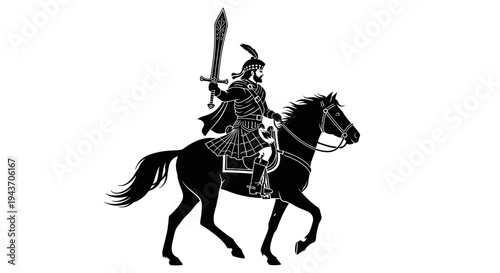 Warrior King on Horseback with Sword, Historical Figure, Silhouette