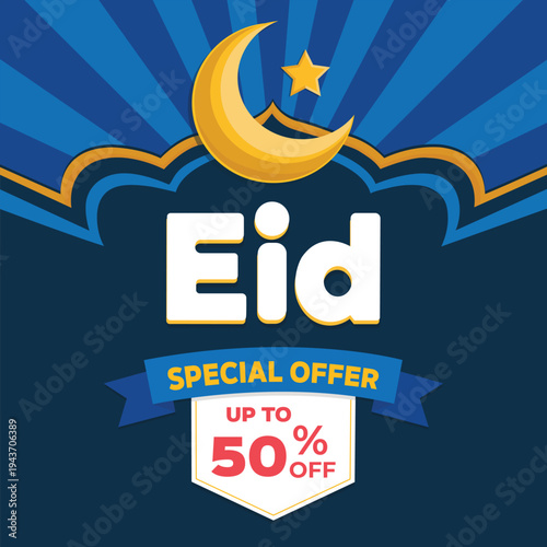 Eid special offer discount up to fifty percent off sale moon crescent star