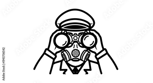 Spy wearing gas mask and binoculars, espionage, surveillance, secret agent, mystery, investigation