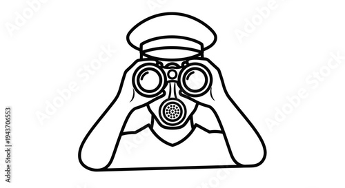 Spy Wearing Gas Mask and Binoculars, Secret Agent Illustration