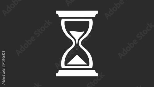White hourglass icon symbolizing time passing on a dark background.