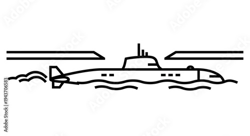 Submarine sailing on water, military vessel, underwater exploration, naval power, ocean transport