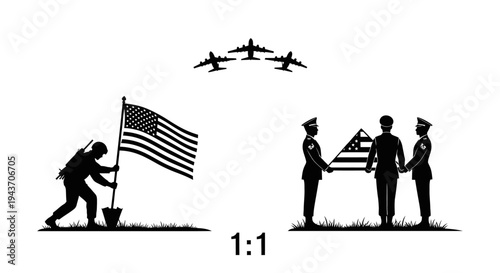 Veterans Day Memorial: Soldier Raising Flag, Honor Guard Folding Flag, Air Force Flyover