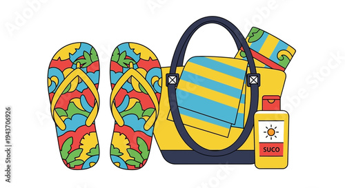 Set of 5 colorful beach vacation icons vector