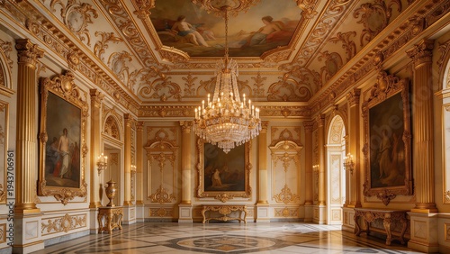 Ornate opulent palace ballroom interior