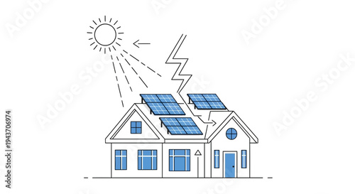 Vector illustration of a house with solar panels on the roof