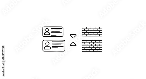 Two ID cards with arrows pointing to two brick walls.