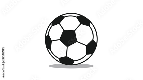 Classic black and white soccer ball isolated on a white background with a soft shadow beneath it, perfect for sports related content.