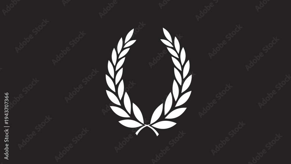 Obraz premium White Laurel Wreath Symbol on Black Background.