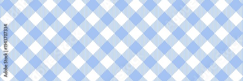 Classic sky blue gingham argyle pattern with diagonal stripe texture. Fresh checkered background for baby boy themes, summer picnics, and uniforms.