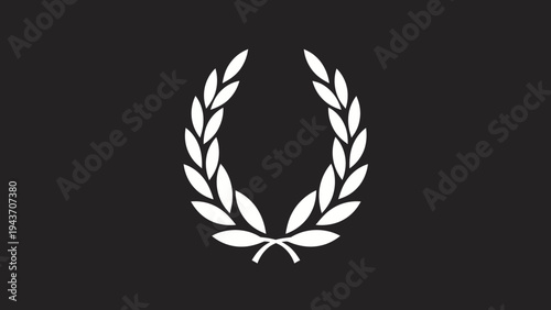 White Laurel Wreath Emblem on Black Background.
