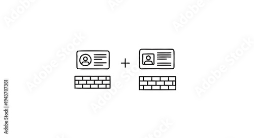 Two ID cards with plus sign and brick backgrounds.