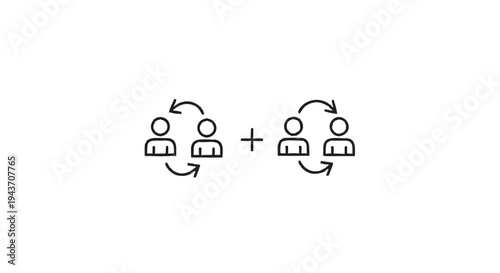 Two pairs of people icons with circular arrows indicating interaction.