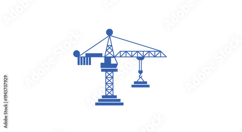 Two Blue Construction Cranes on White Background.