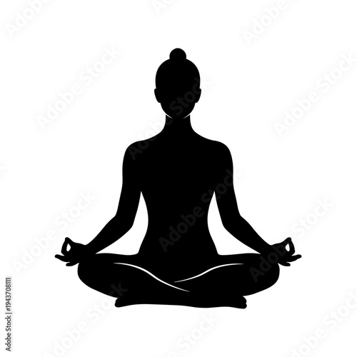 black silhouette of a person sitting in lotus position symbolizing calmness and meditation mindfulness concept  