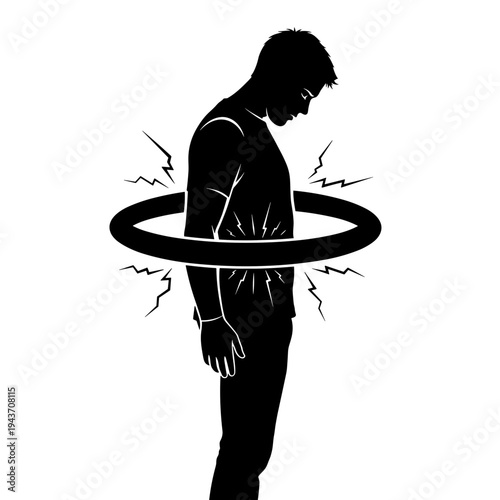 black silhouette of a person gripping a ring symbolizing panic and distress emotional struggle concept  