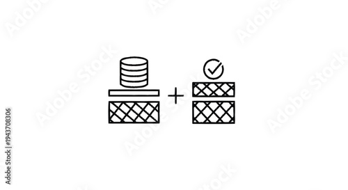 Two stacked boxes with coins and checkmark icons.