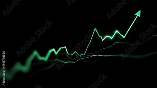 Green arrow of revenue growth graph on holographic display concept. Dynamic green graph representing growth and financial success.