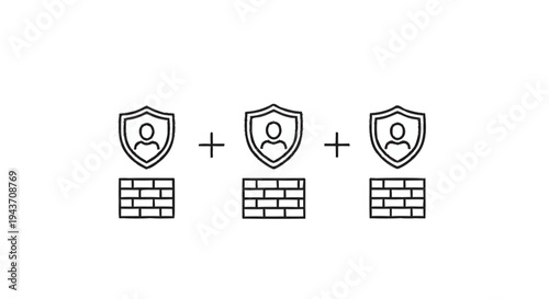 Three Shields Protecting People Behind Brick Walls.