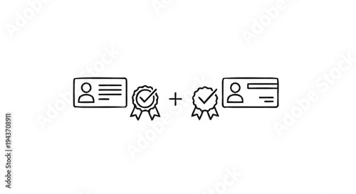Two Certified Identification Cards with Plus Sign Symbol.