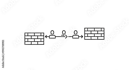 Two people communicating between two brick walls.