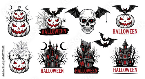 Halloween Symbols: Pumpkins, Skull, Haunted Houses, Bats, Spiders, Cobwebs