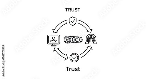 Trust Cycle Diagram with Icons Representing Security and Technology.